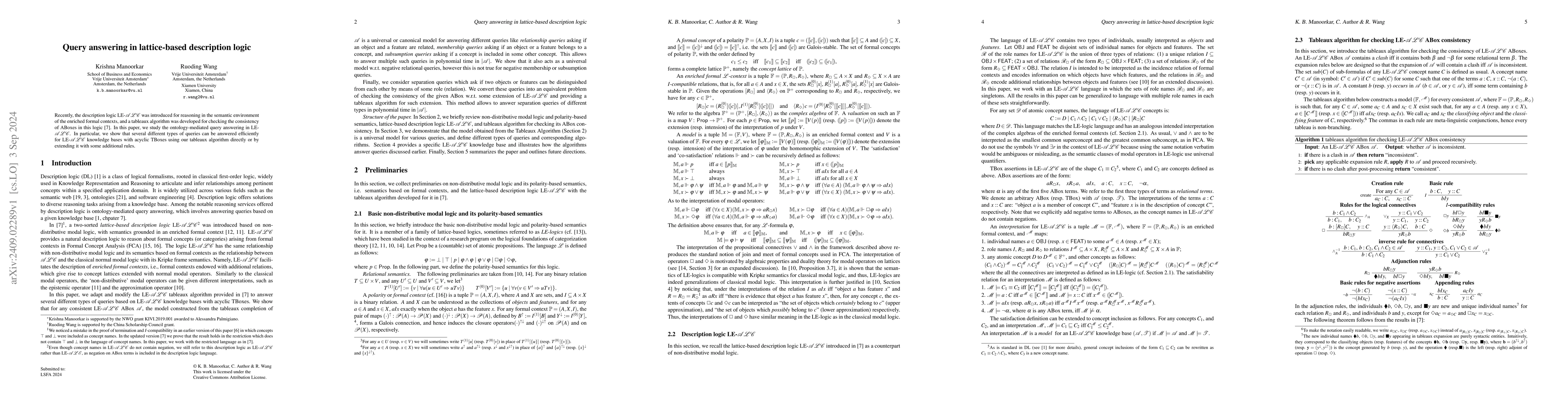Thumbnail for Query answering in lattice-based description logic