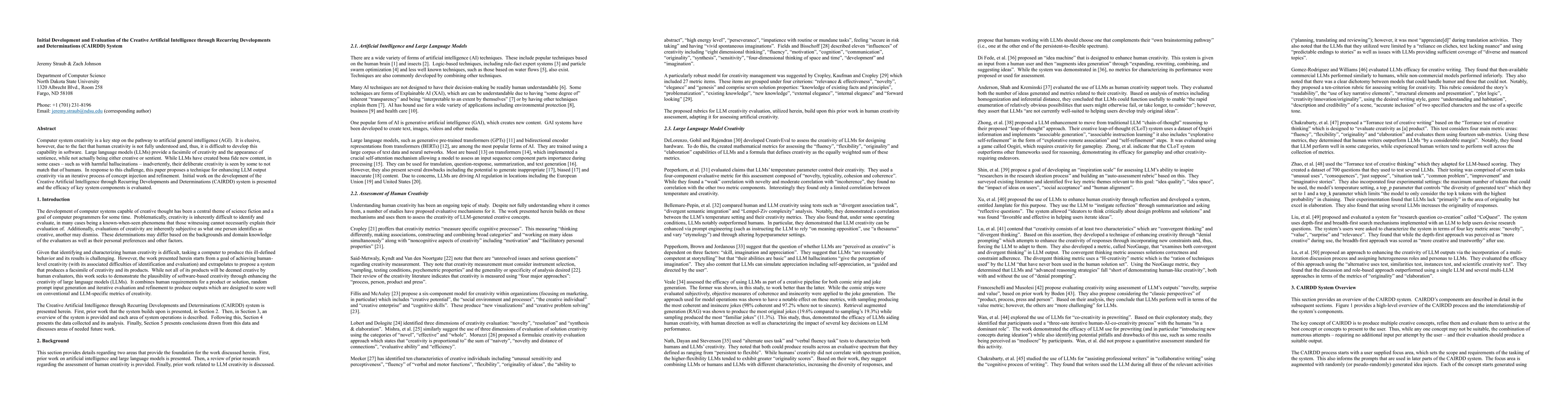 Thumbnail for Initial Development and Evaluation of the Creative Artificial
  Intelligence through Recurring Developments and Determinations (CAIRDD)
  System