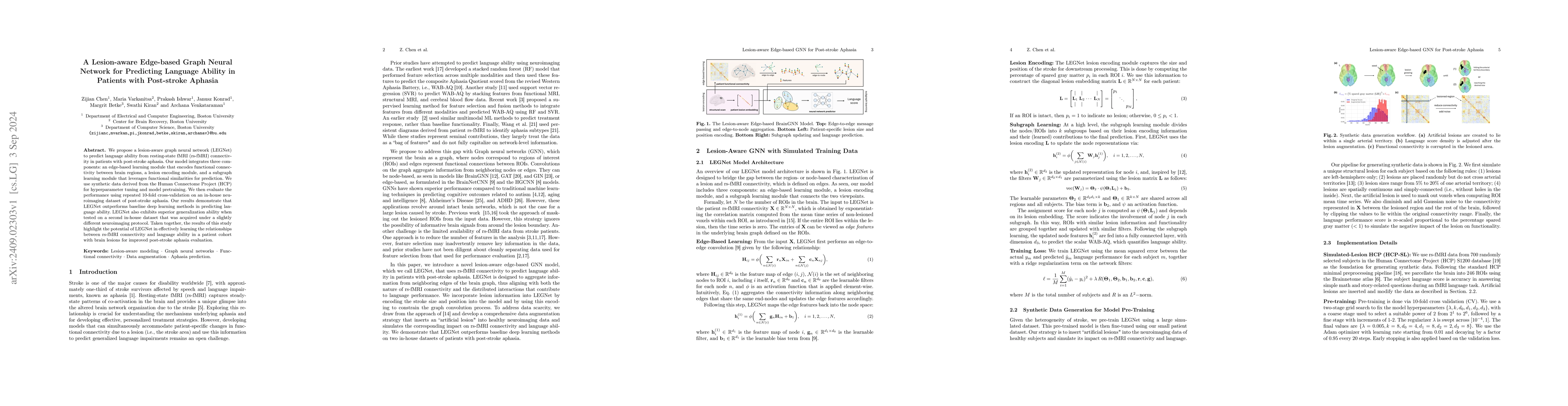 Thumbnail for A Lesion-aware Edge-based Graph Neural Network for Predicting Language
  Ability in Patients with Post-stroke Aphasia