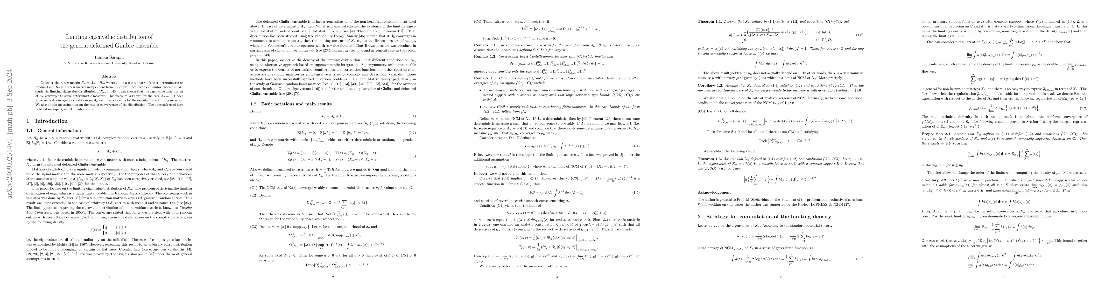 Thumbnail for Limiting eigenvalue distribution of the general deformed Ginibre
  ensemble