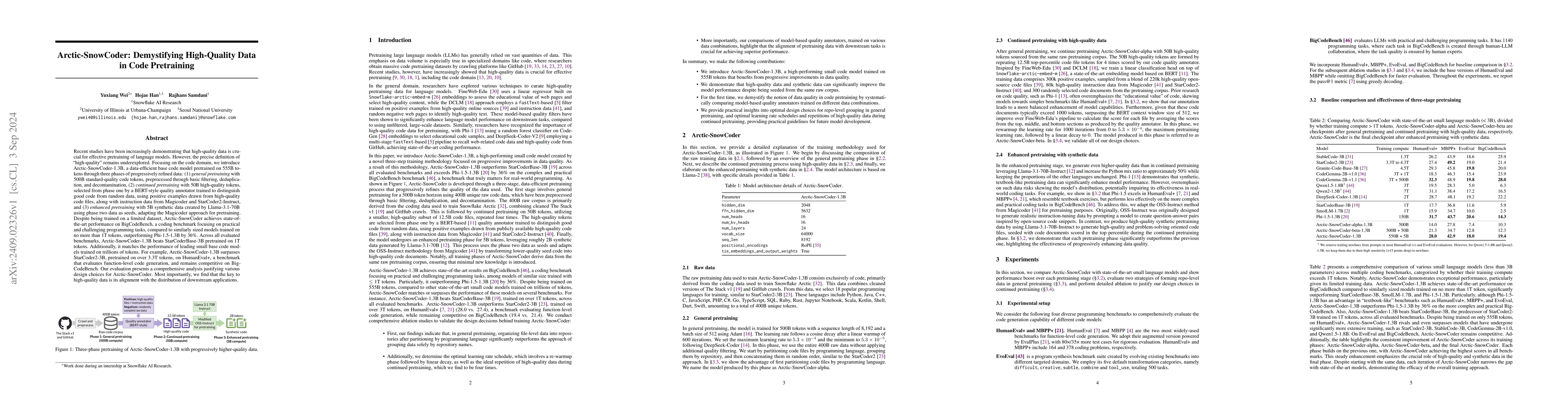 Thumbnail for Arctic-SnowCoder: Demystifying High-Quality Data in Code Pretraining