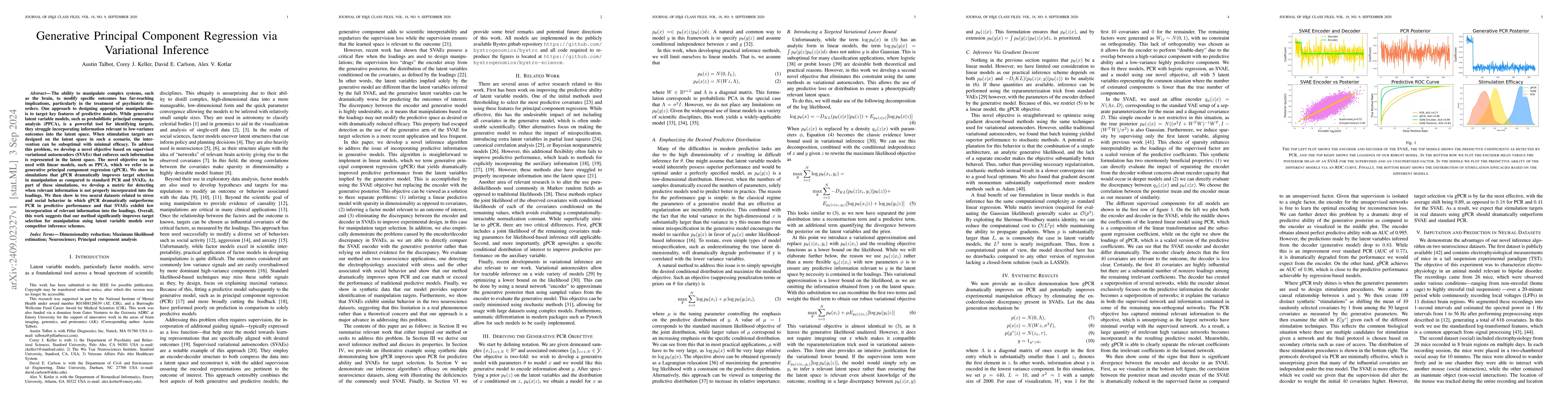 Thumbnail for Generative Principal Component Regression via Variational Inference
