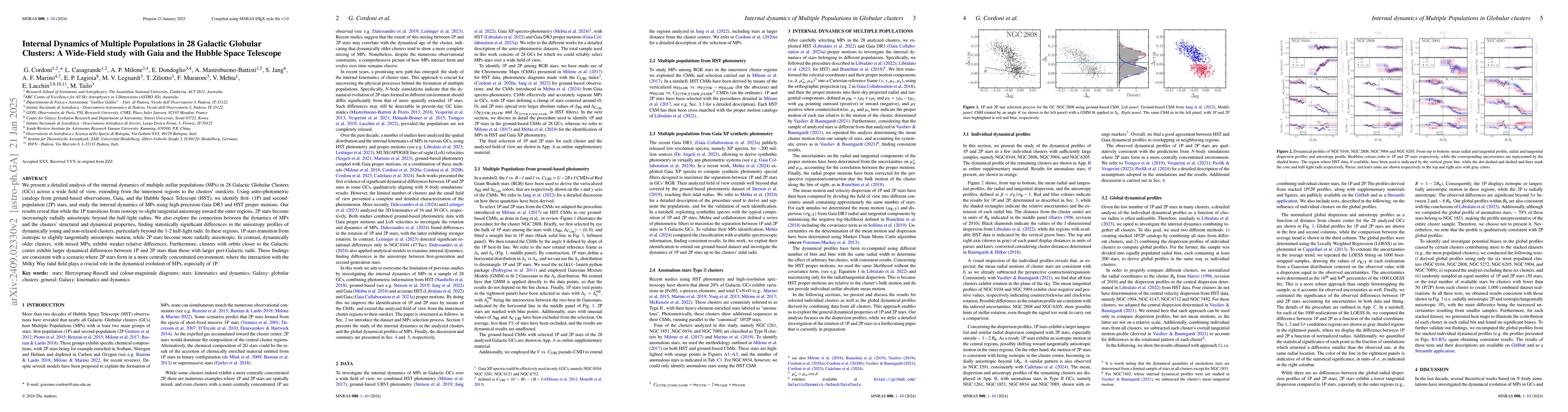 Thumbnail for Internal Dynamics of Multiple Populations in 28 Galactic Globular
  Clusters: A Wide-Field study with Gaia and the Hubble Space Telescope