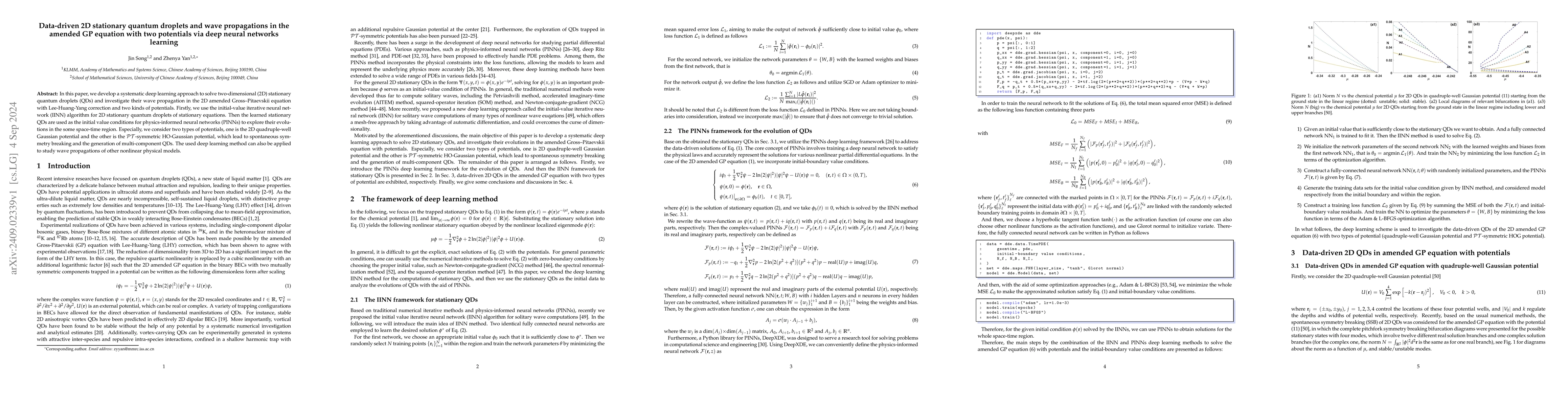 Thumbnail for Data-driven 2D stationary quantum droplets and wave propagations in the
  amended GP equation with two potentials via deep neural networks learning