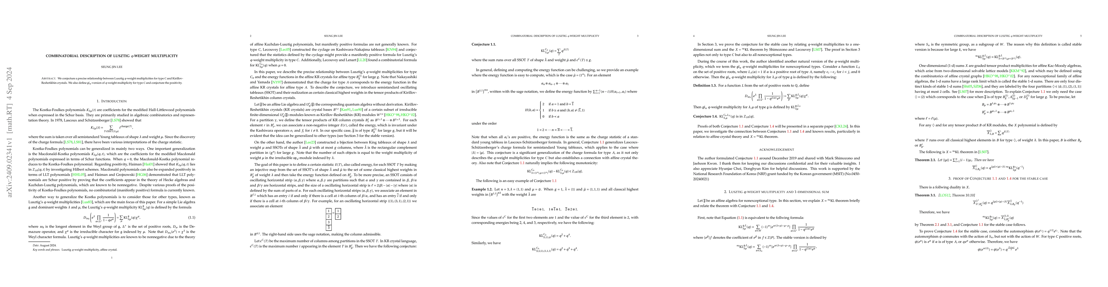 Thumbnail for Combinatorial description of Lusztig $q$-weight multiplicity