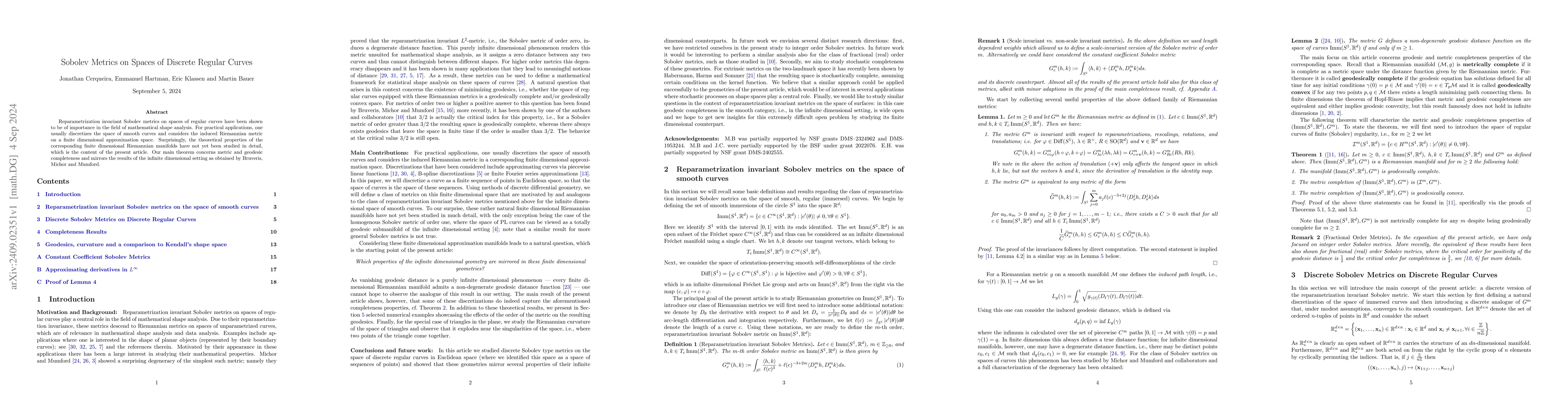 Thumbnail for Sobolev Metrics on Spaces of Discrete Regular Curves