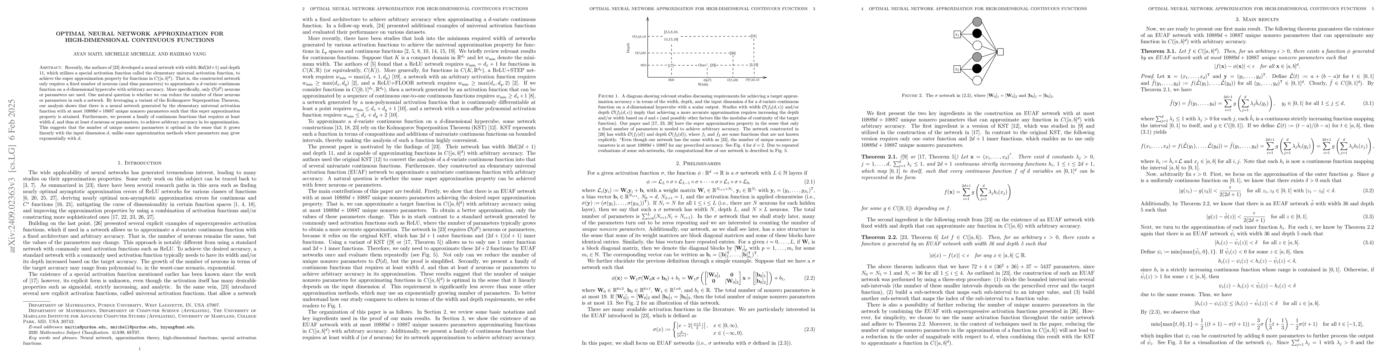 Thumbnail for Optimal Neural Network Approximation for High-Dimensional Continuous
  Functions