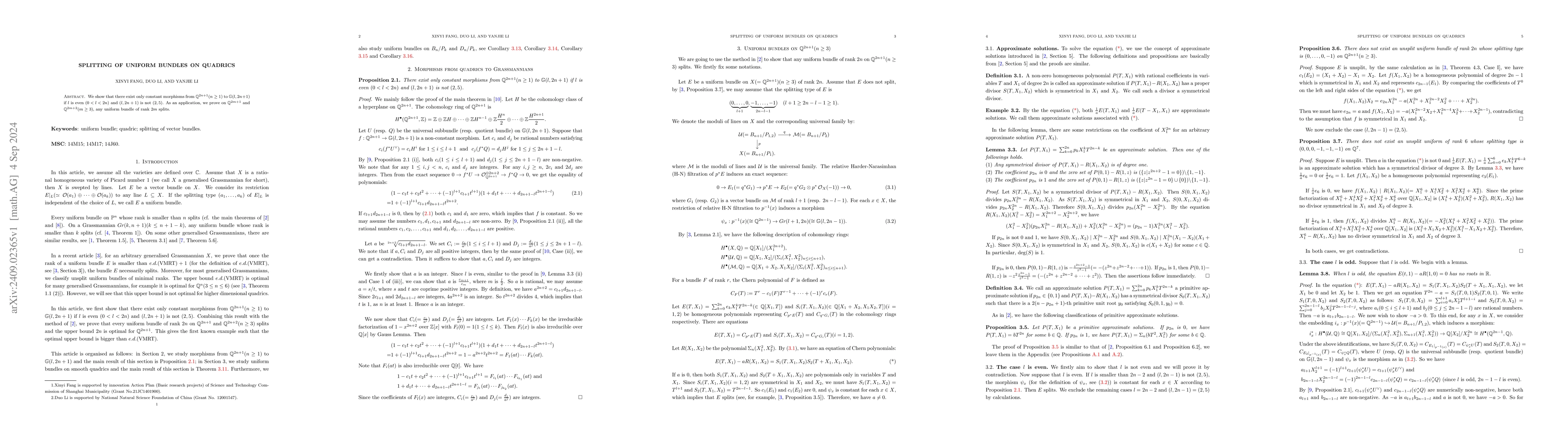 Thumbnail for Splitting of uniform bundles on quadrics