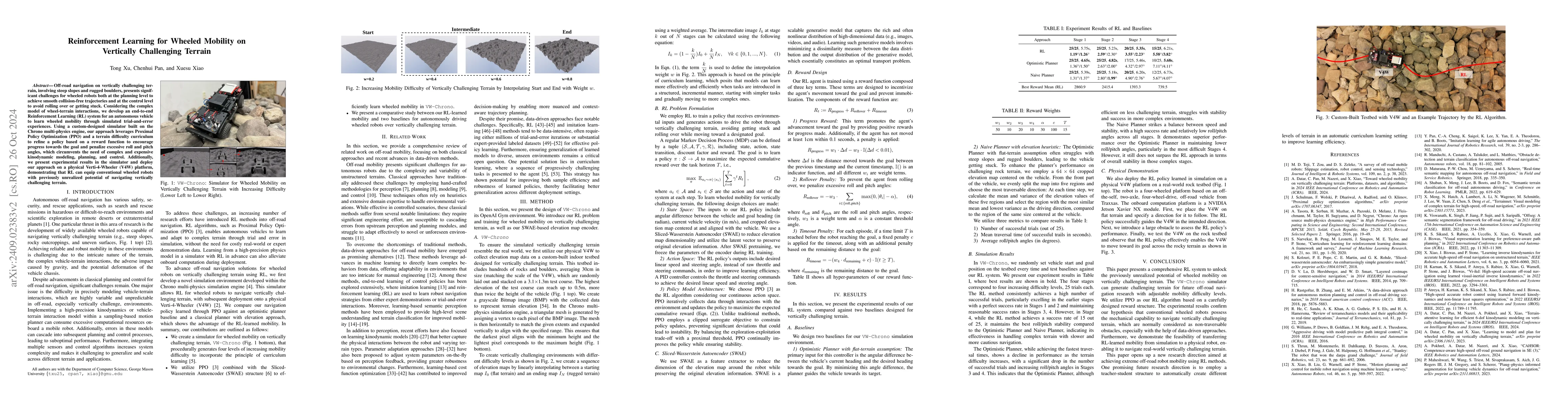 Thumbnail for Reinforcement Learning for Wheeled Mobility on Vertically Challenging
  Terrain