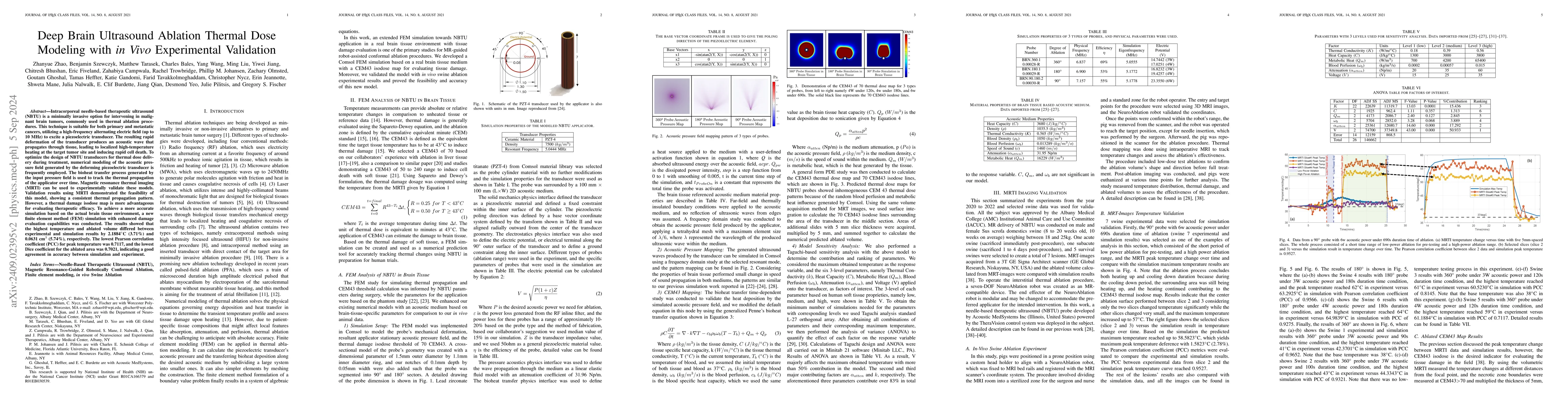 Thumbnail for Deep Brain Ultrasound Ablation Thermal Dose Modeling with in Vivo
  Experimental Validation