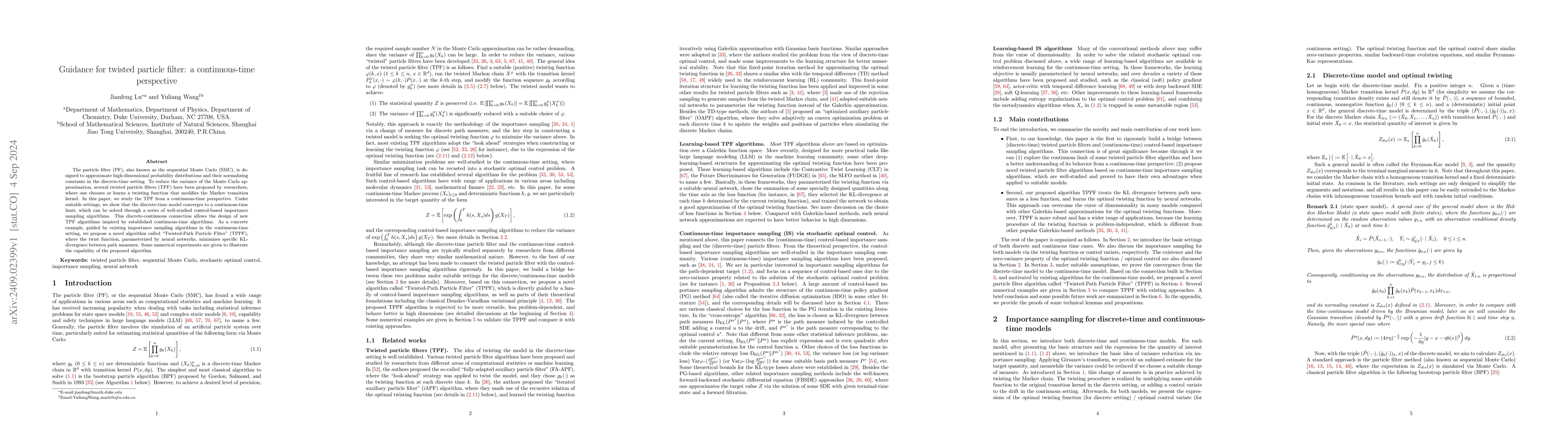 Thumbnail for Guidance for twisted particle filter: a continuous-time perspective