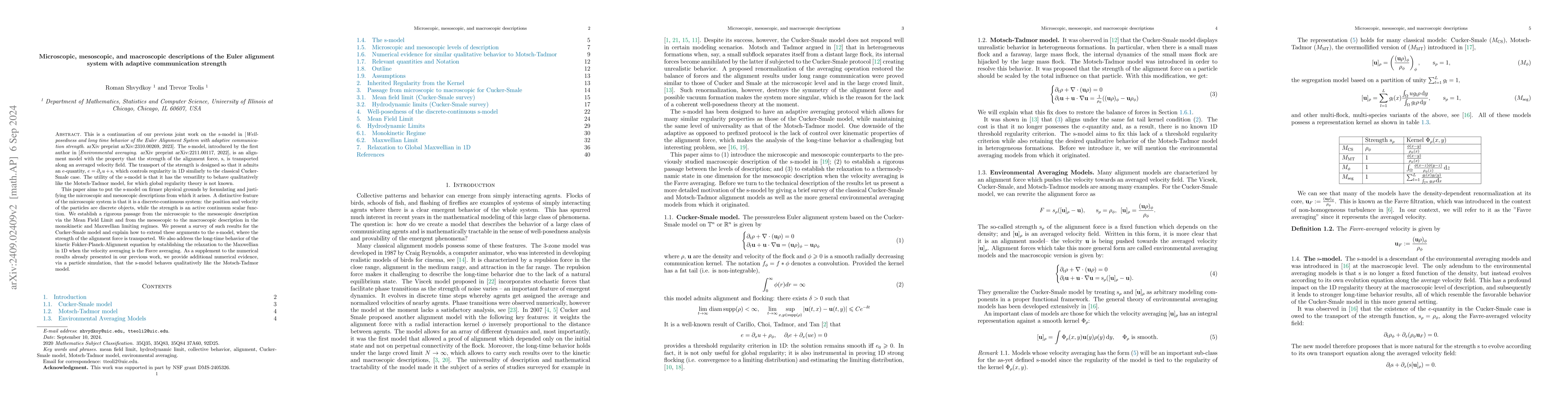 Thumbnail for Microscopic, mesoscopic, and macroscopic descriptions of the Euler
  alignment system with adaptive communication strength