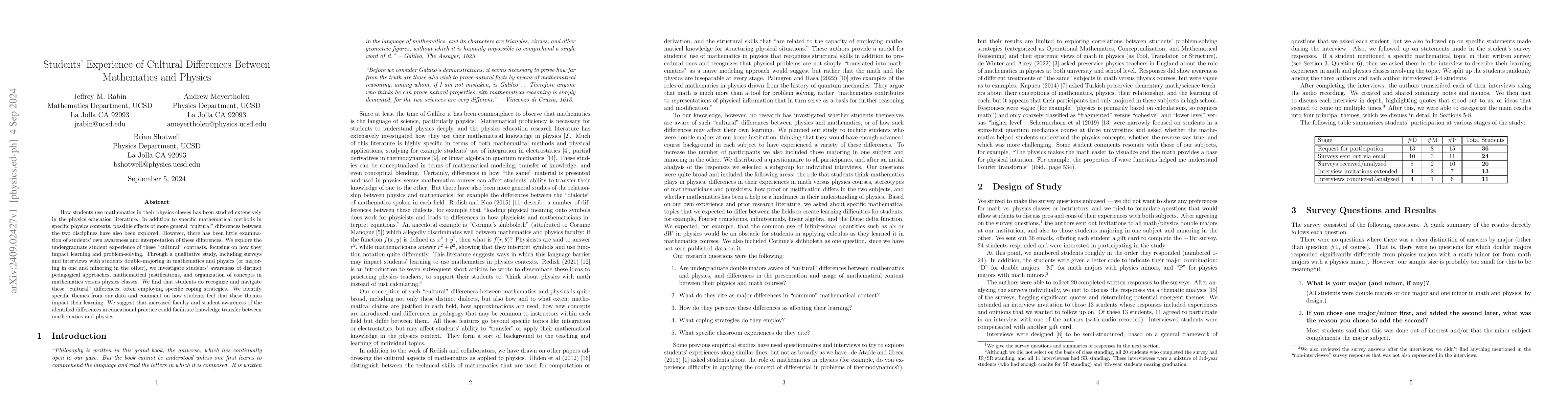 Thumbnail for Students' Experience of Cultural Differences Between Mathematics and
  Physics