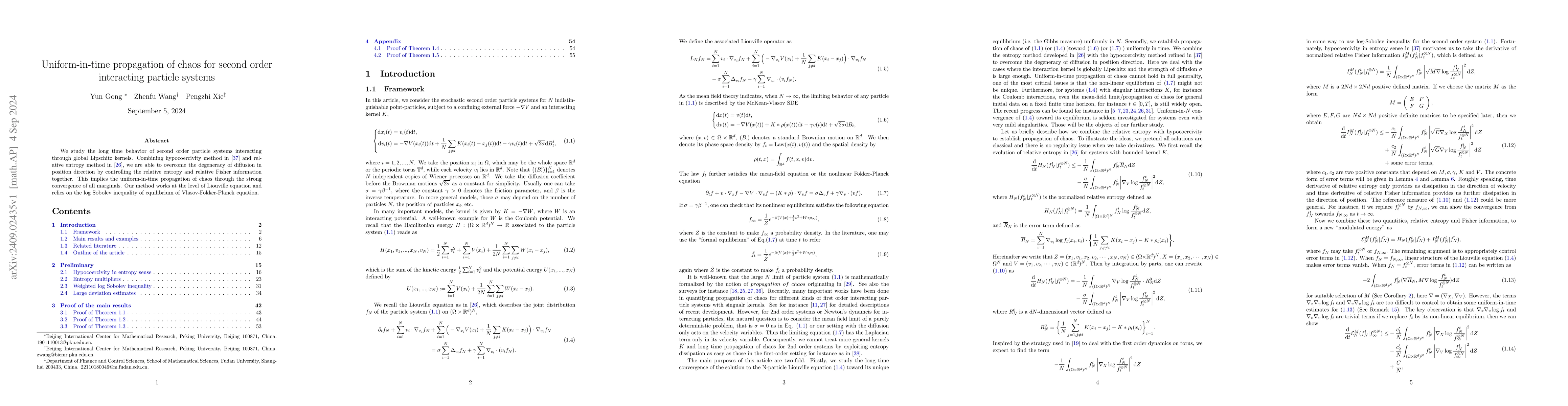 Thumbnail for Uniform-in-time propagation of chaos for second order interacting
  particle systems