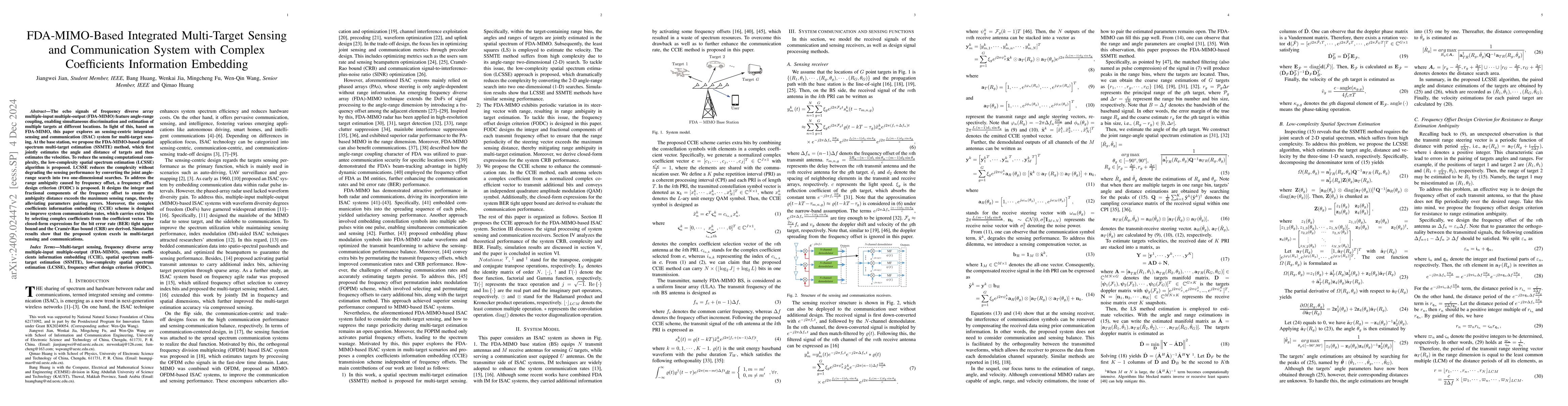 Thumbnail for FDA-MIMO-Based Integrated Multi-Target Sensing and Communication System
  with Complex Coefficients Information Embedding