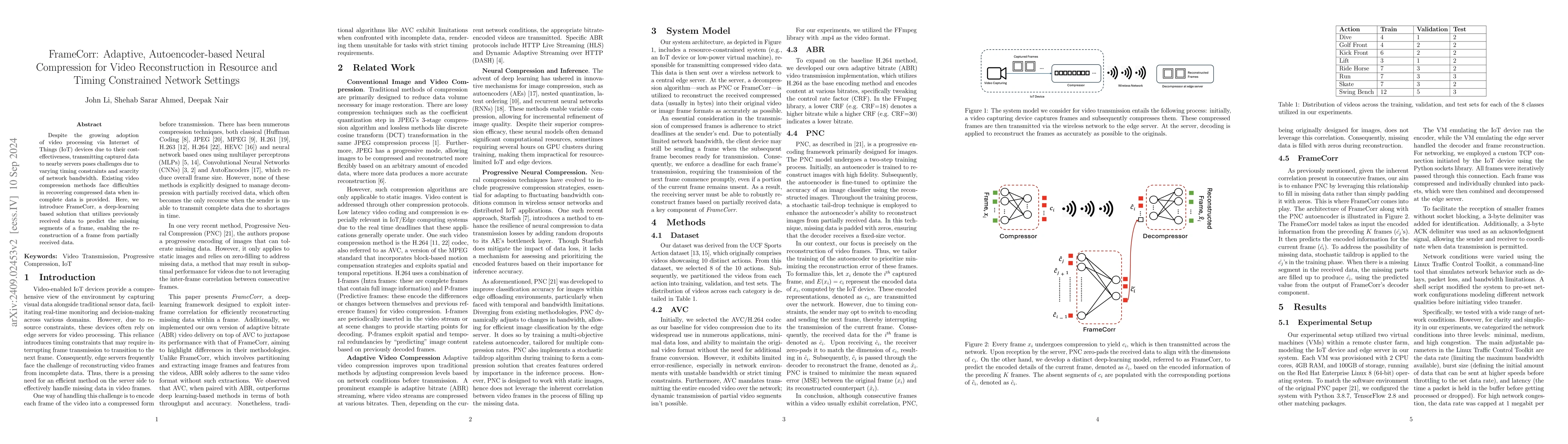 Thumbnail for FrameCorr: Adaptive, Autoencoder-based Neural Compression for Video
  Reconstruction in Resource and Timing Constrained Network Settings