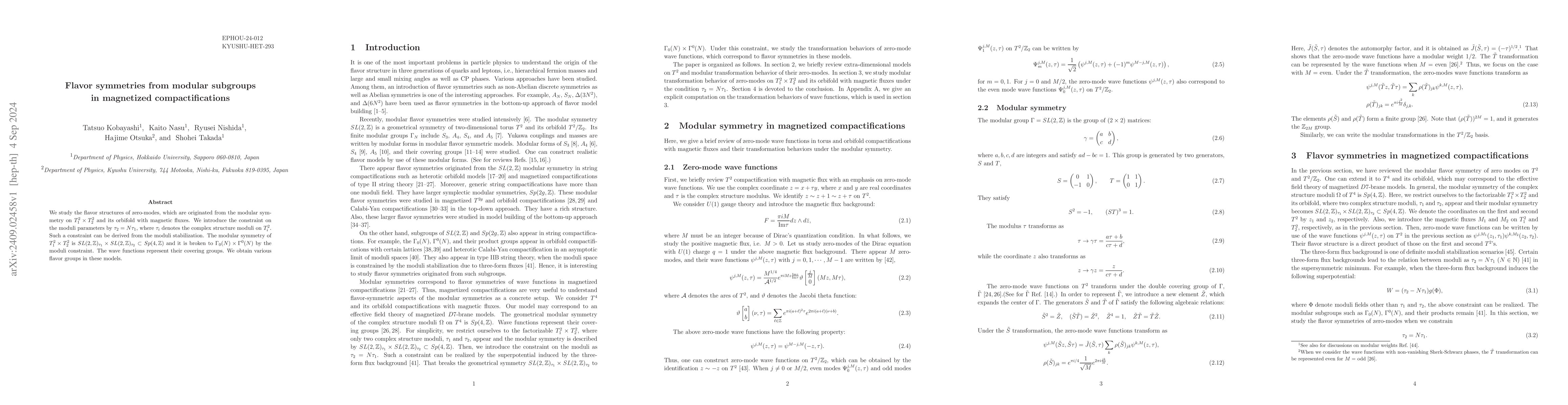 Thumbnail for Flavor symmetries from modular subgroups in magnetized compactifications