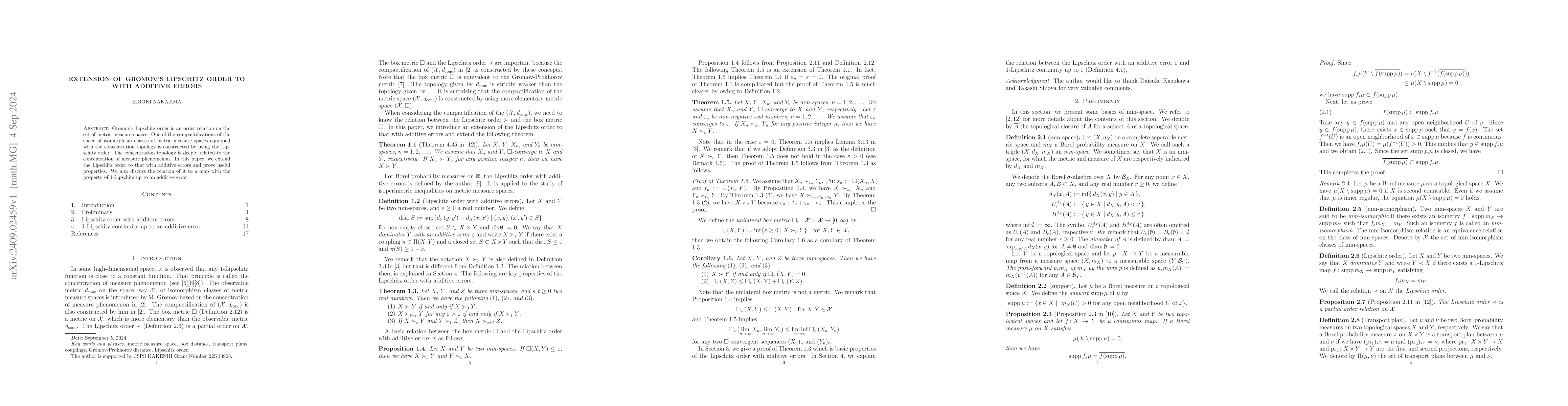 Thumbnail for Extension of Gromov's Lipschitz order to with additive errors