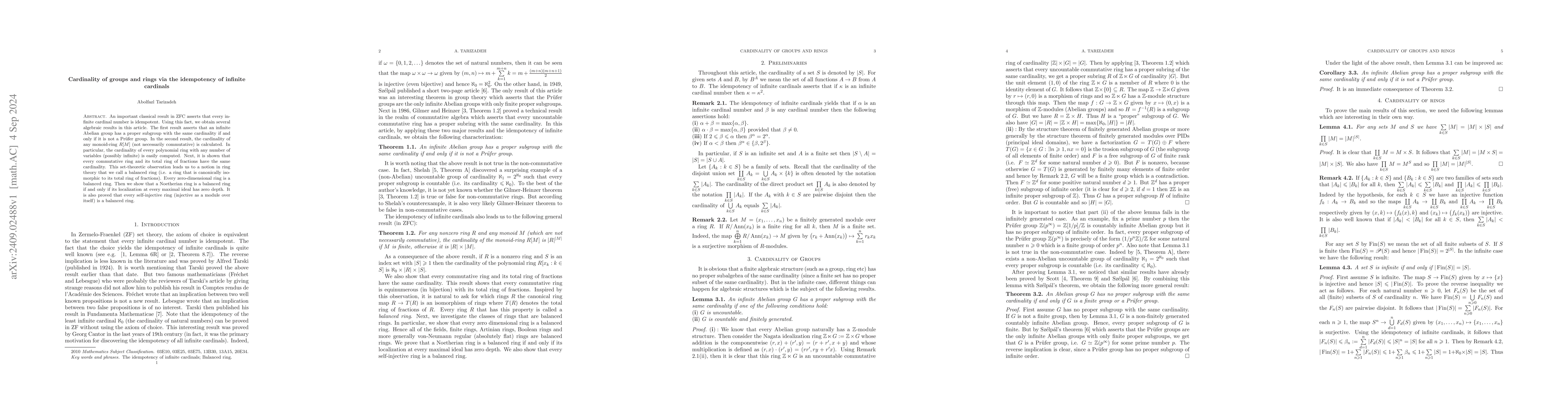 Thumbnail for Cardinality of groups and rings via the idempotency of infinite
  cardinals