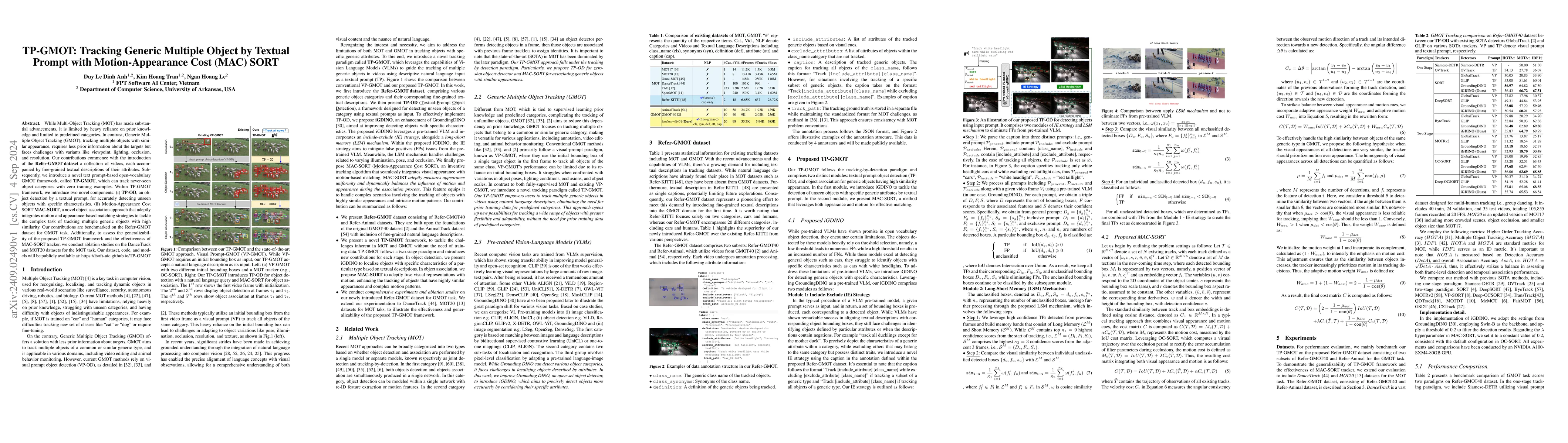 Thumbnail for TP-GMOT: Tracking Generic Multiple Object by Textual Prompt with
  Motion-Appearance Cost (MAC) SORT