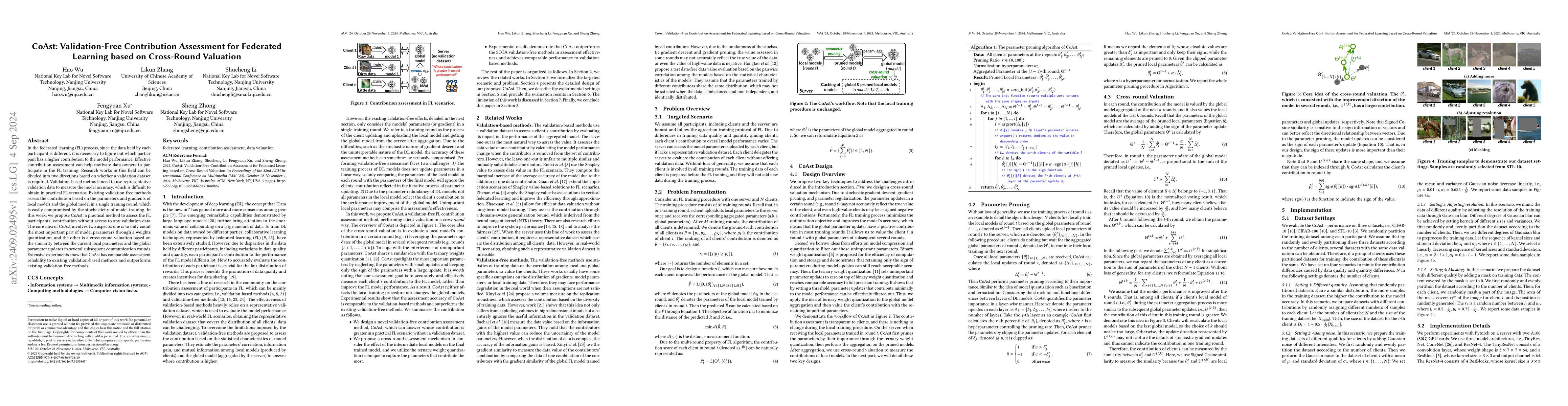 Thumbnail for CoAst: Validation-Free Contribution Assessment for Federated Learning
  based on Cross-Round Valuation