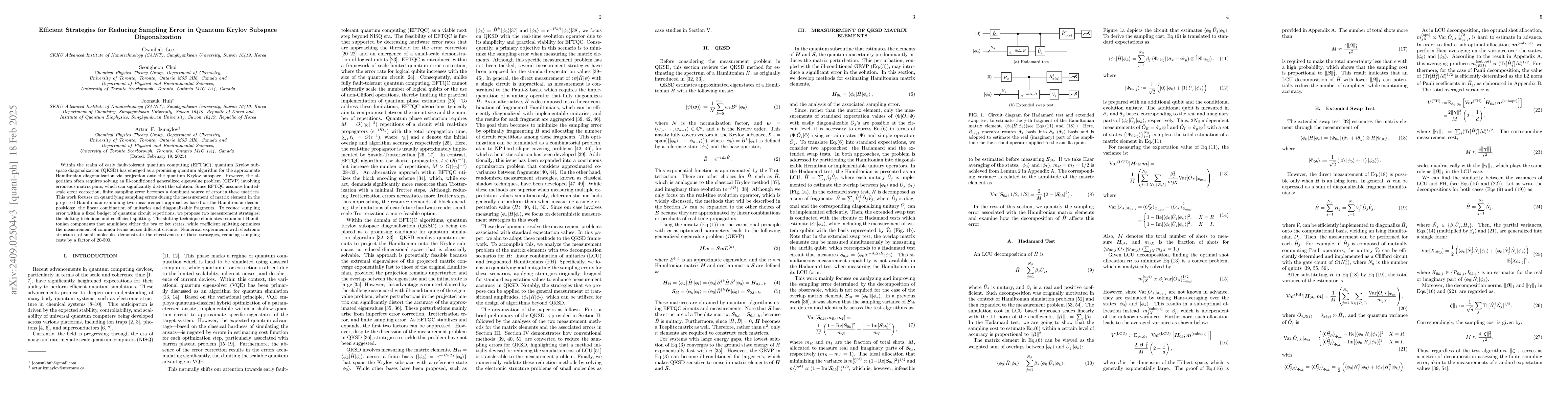 Thumbnail for Efficient Strategies for Reducing Sampling Error in Quantum Krylov
  Subspace Diagonalization