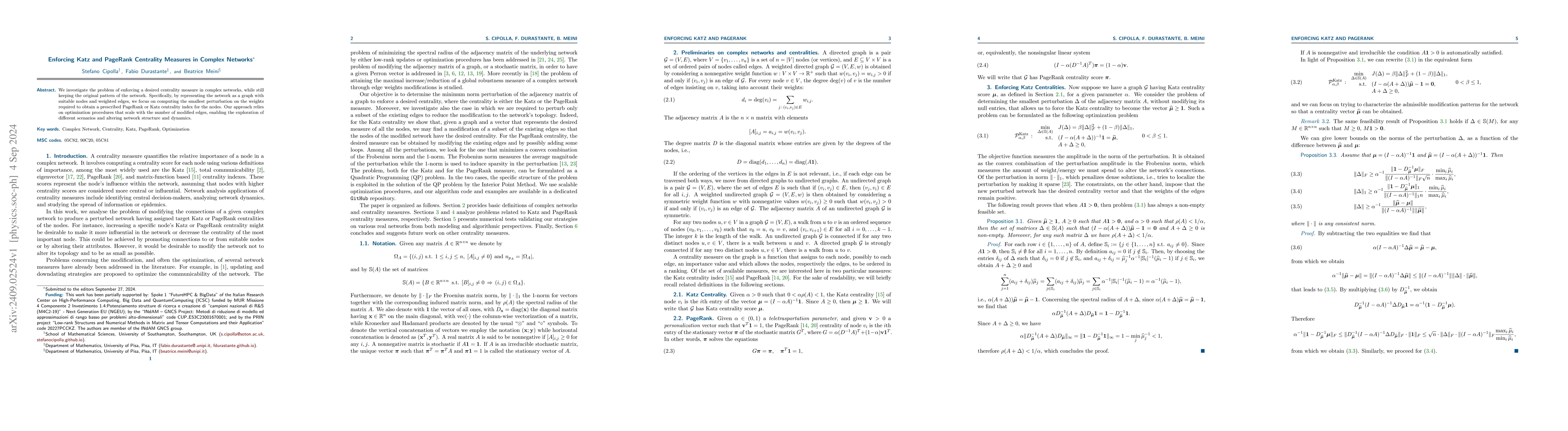 Thumbnail for Enforcing Katz and PageRank Centrality Measures in Complex Networks