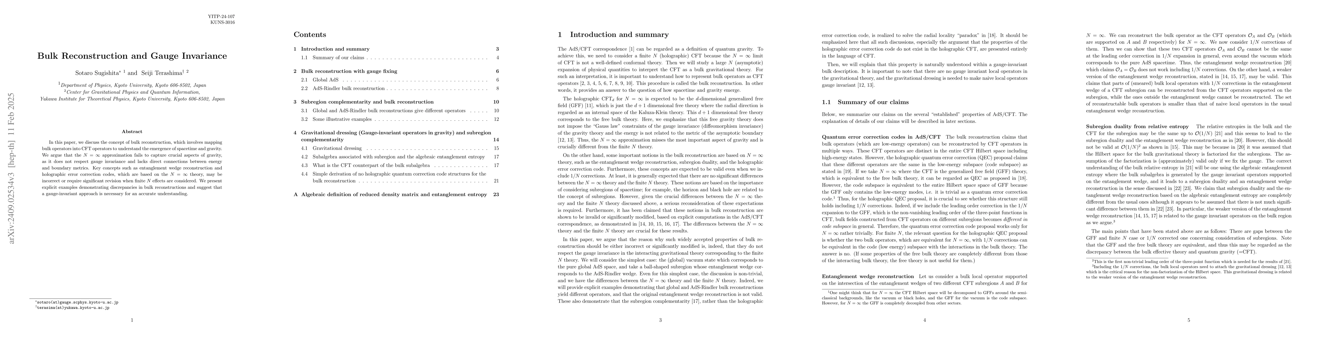 Thumbnail for Bulk Reconstruction and Gauge Invariance