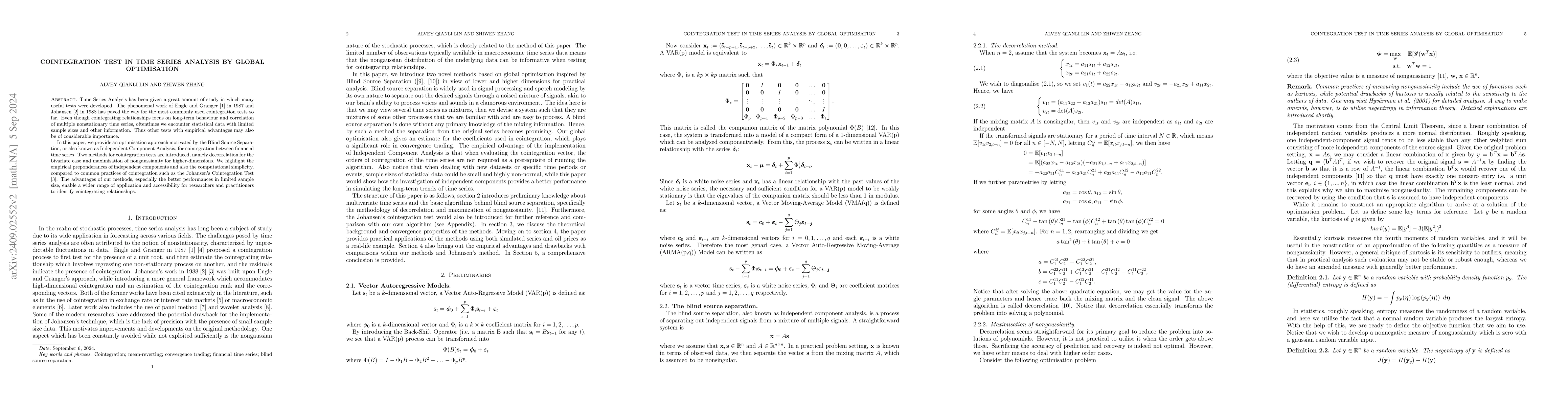 Thumbnail for Cointegration test in time series analysis by global optimisation