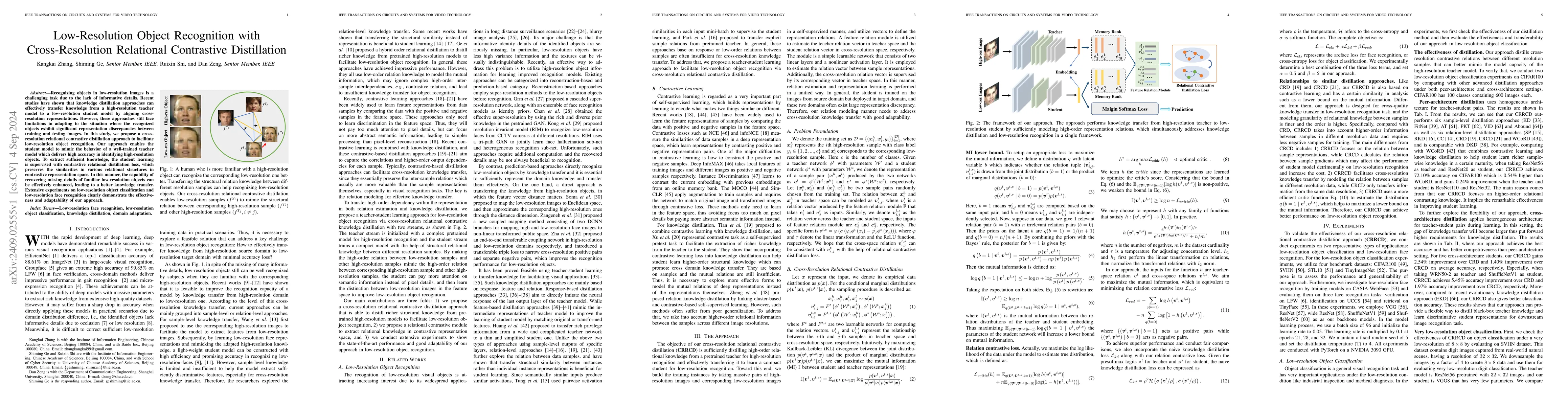 Thumbnail for Low-Resolution Object Recognition with Cross-Resolution Relational
  Contrastive Distillation