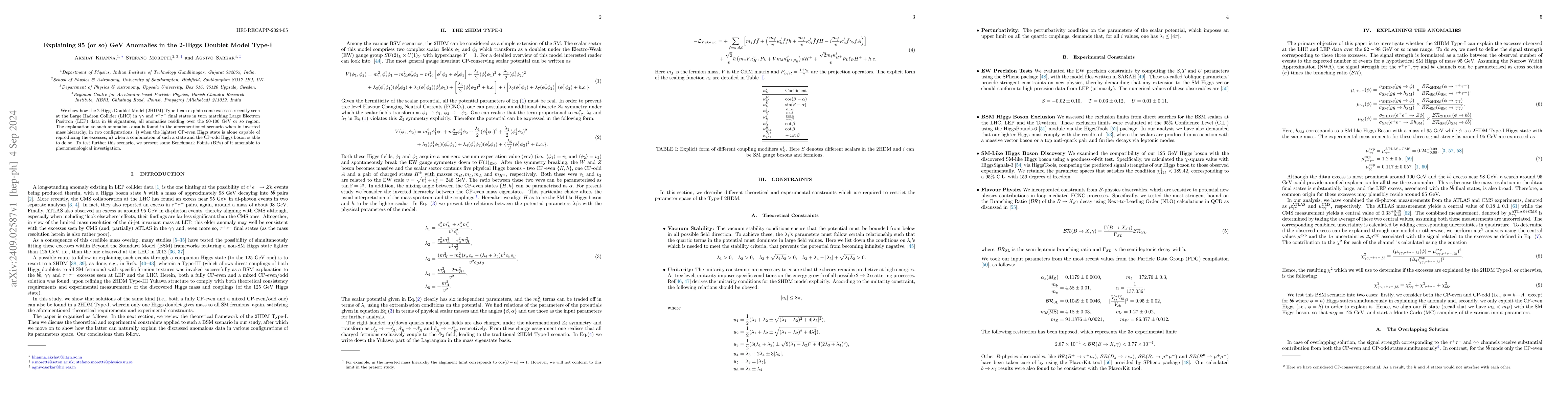 Thumbnail for Explaining 95 (or so) GeV Anomalies in the 2-Higgs Doublet Model Type-I