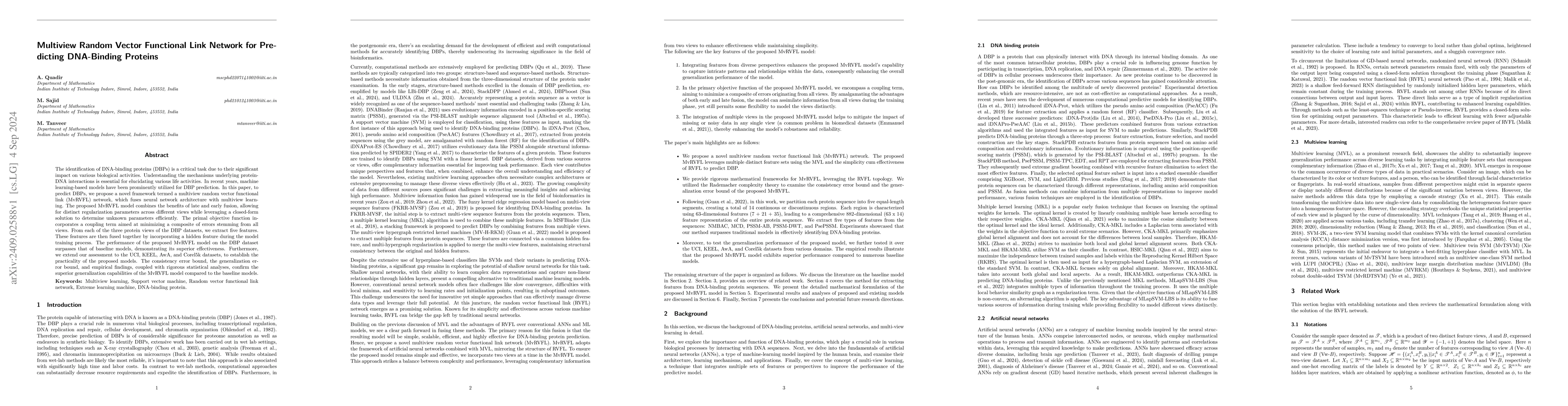 Thumbnail for Multiview Random Vector Functional Link Network for Predicting
  DNA-Binding Proteins