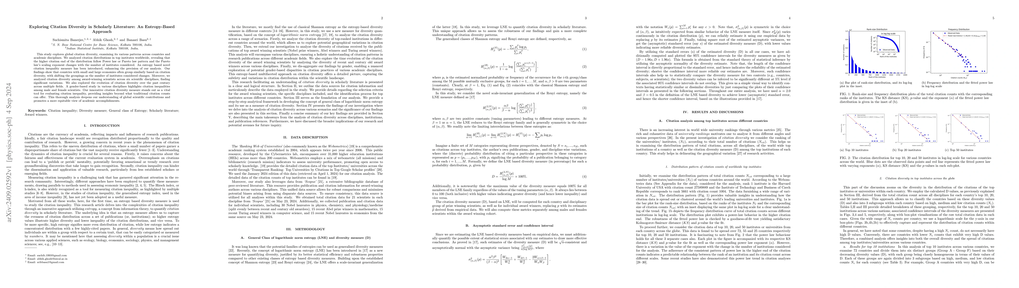 Thumbnail for Exploring Citation Diversity in Scholarly Literature: An Entropy-Based
  Approach