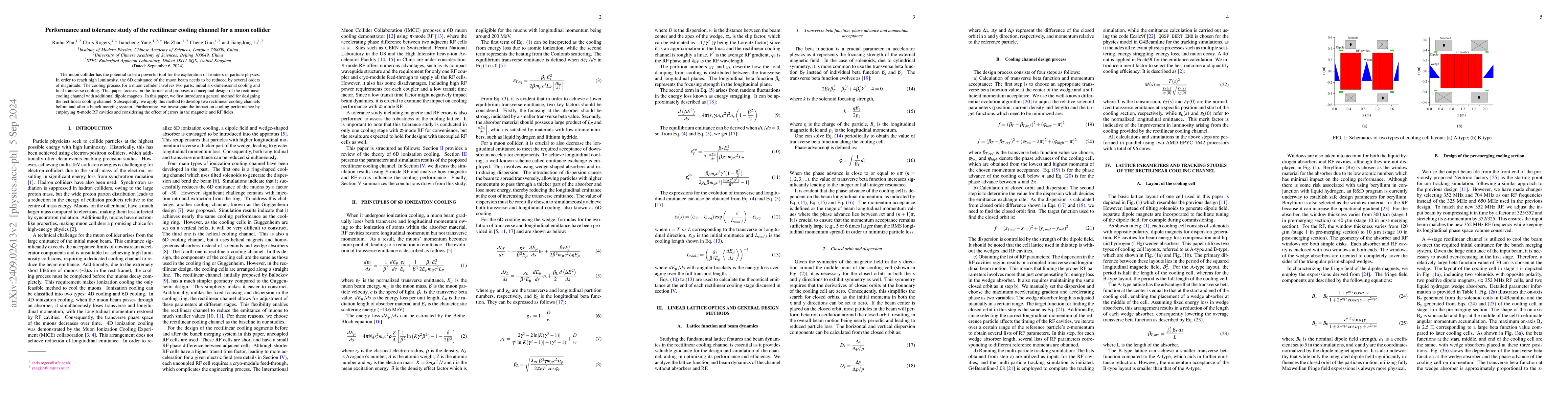 Thumbnail for Performance and tolerance study of the rectilinear cooling channel for a
  muon collider