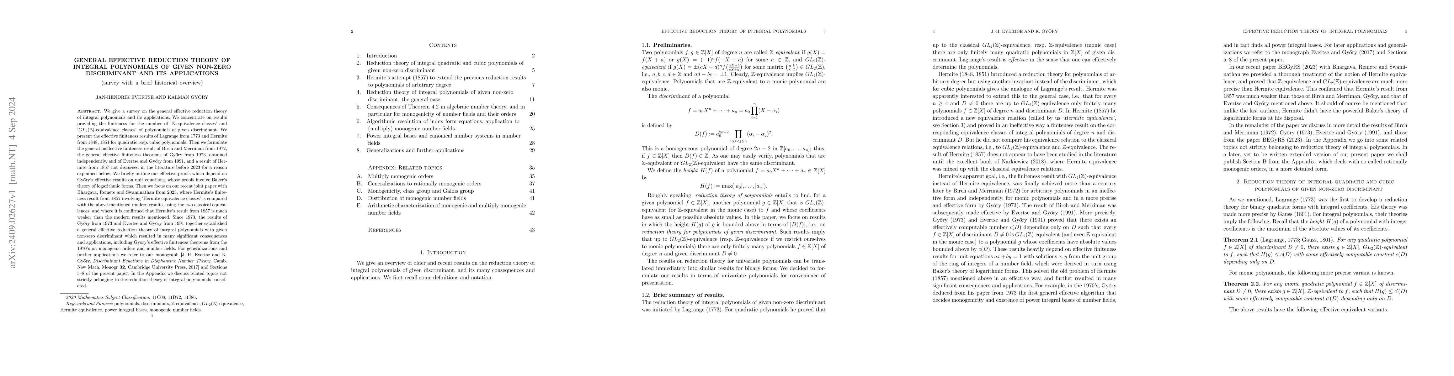 Thumbnail for General effective reduction theory of integral polynomials of given
  non-zero discriminant and its applications
