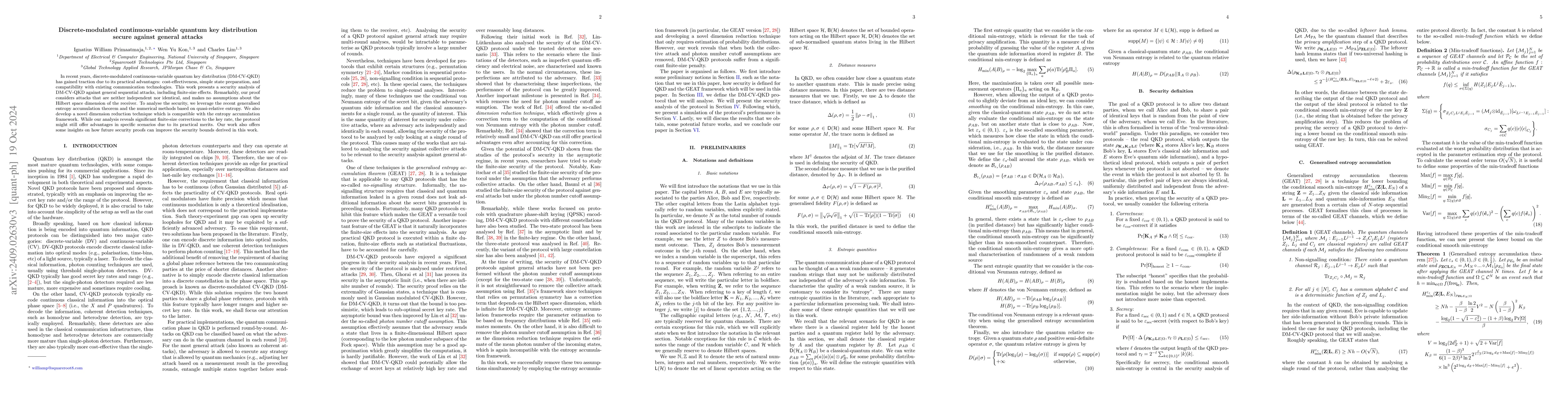 Thumbnail for Discrete-modulated continuous-variable quantum key distribution secure
  against general attacks