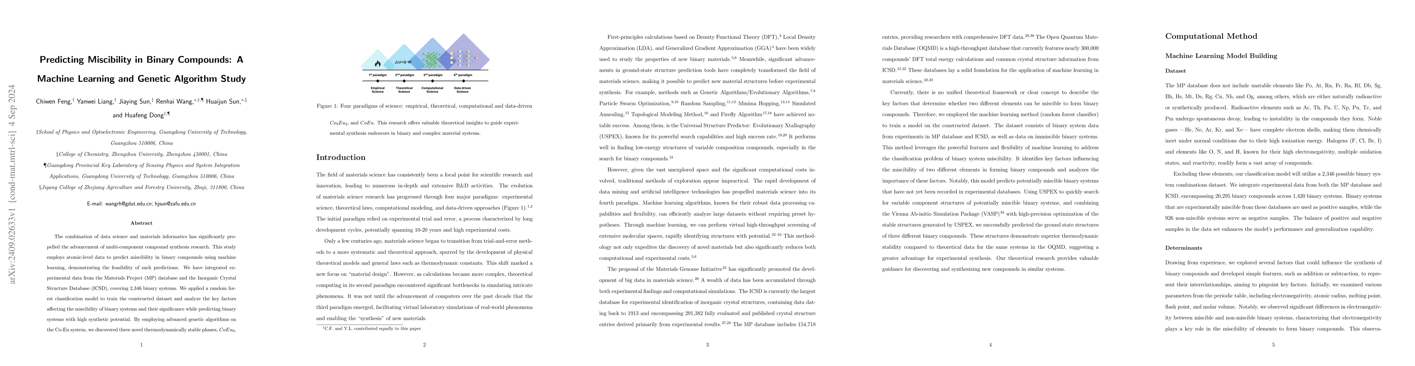 Thumbnail for Predicting Miscibility in Binary Compounds: A Machine Learning and
  Genetic Algorithm Study