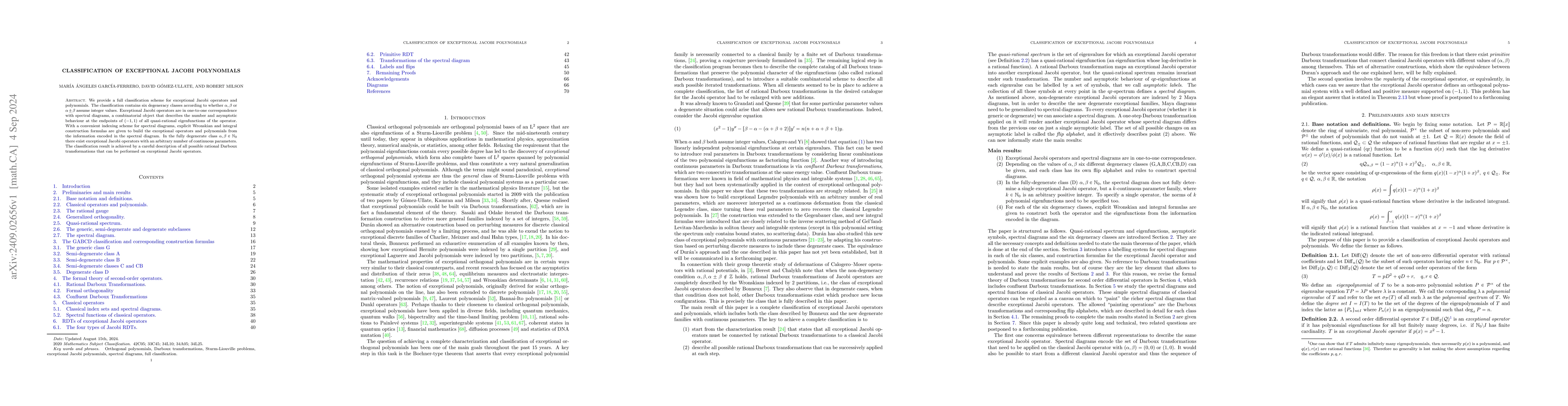 Thumbnail for Classification of exceptional Jacobi polynomials