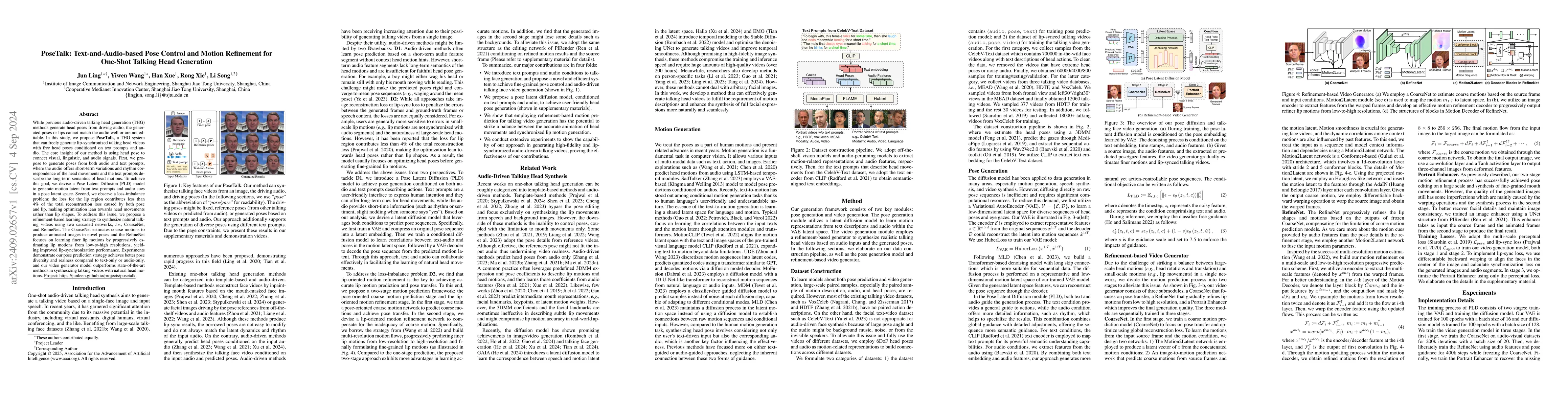 Thumbnail for PoseTalk: Text-and-Audio-based Pose Control and Motion Refinement for
  One-Shot Talking Head Generation