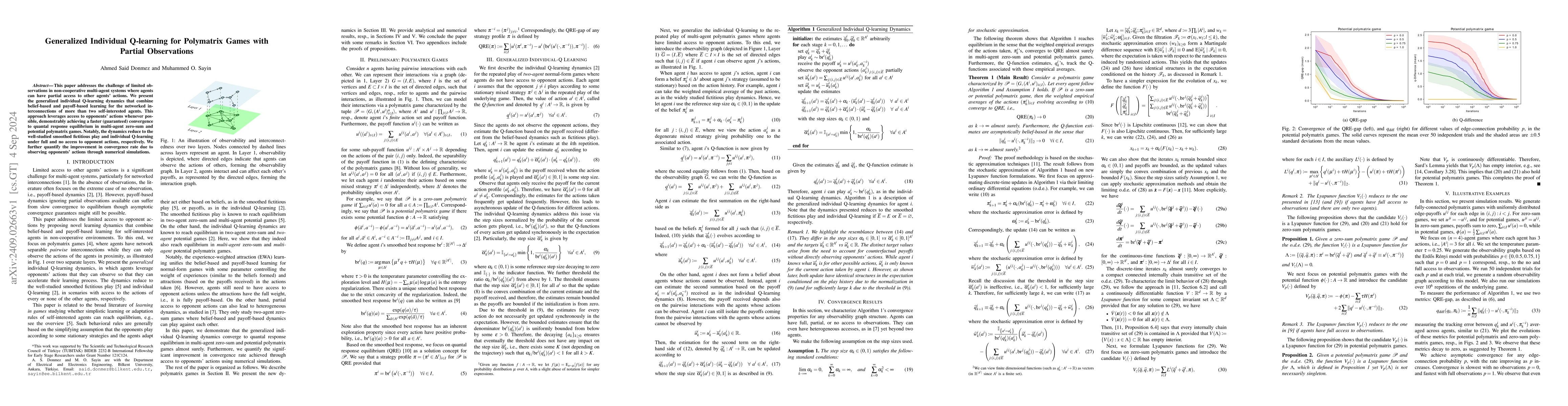 Thumbnail for Generalized Individual Q-learning for Polymatrix Games with Partial
  Observations