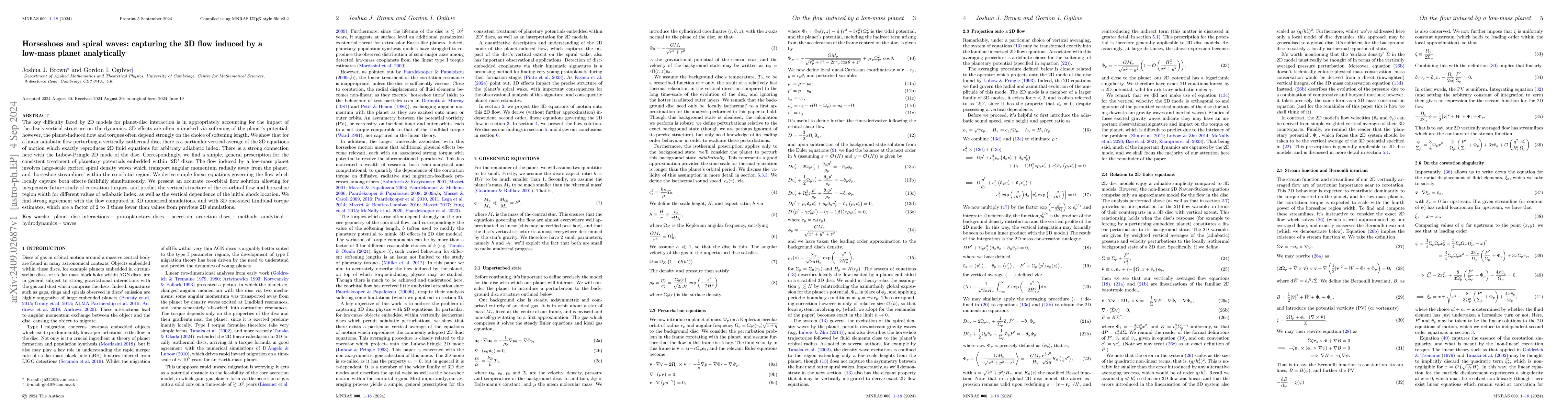 Thumbnail for Horseshoes and spiral waves: capturing the 3D flow induced by a low-mass
  planet analytically