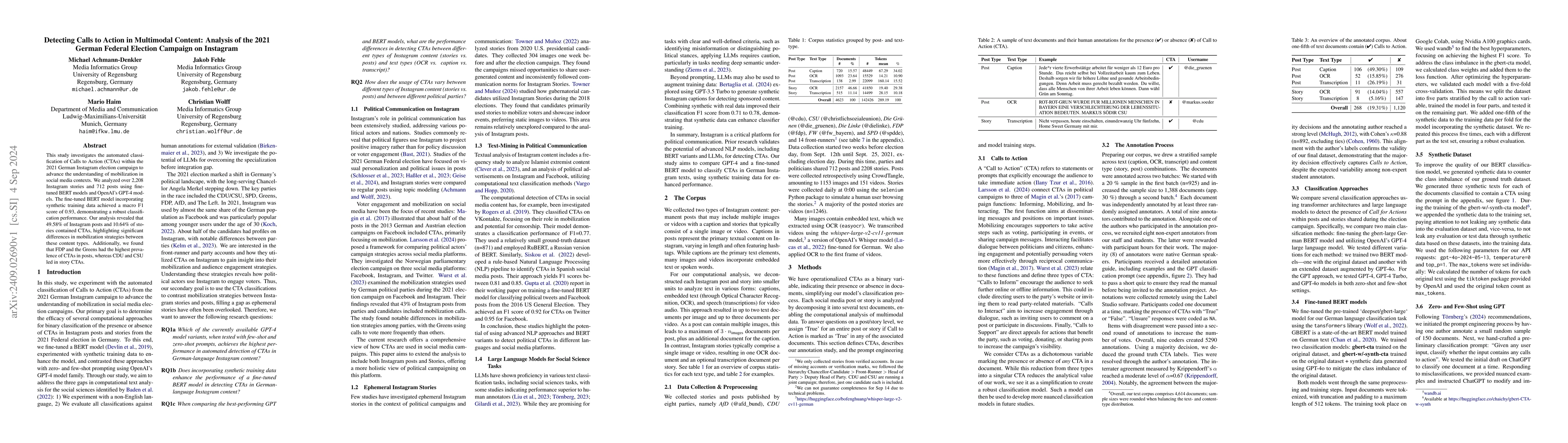 Thumbnail for Detecting Calls to Action in Multimodal Content: Analysis of the 2021
  German Federal Election Campaign on Instagram