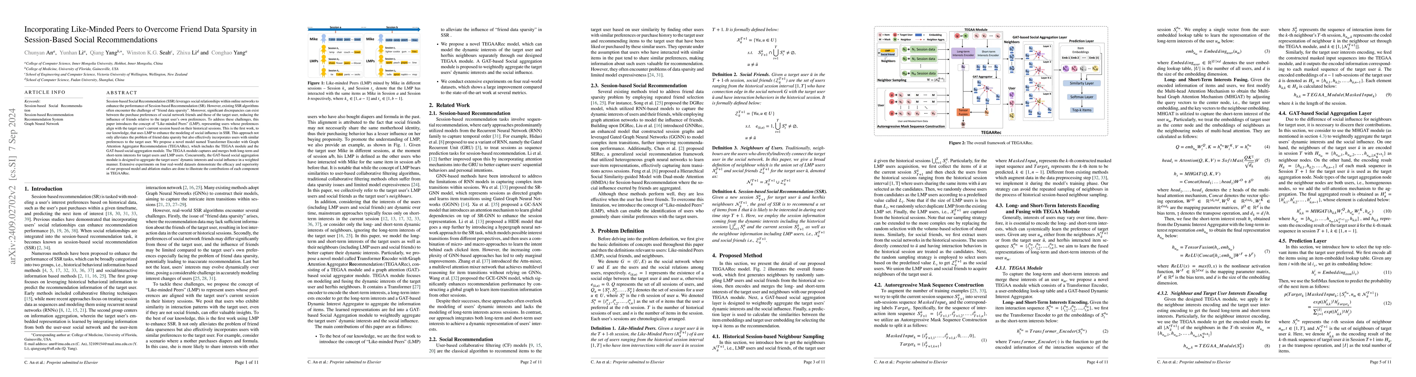 Thumbnail for Incorporating Like-Minded Peers to Overcome Friend Data Sparsity in
  Session-Based Social Recommendations