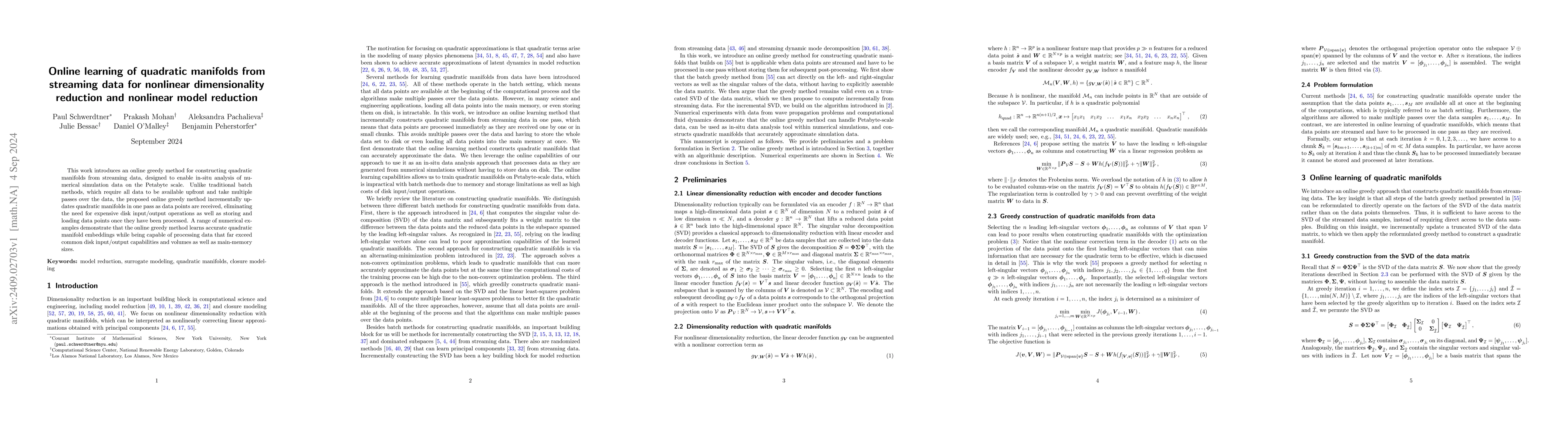 Thumbnail for Online learning of quadratic manifolds from streaming data for nonlinear
  dimensionality reduction and nonlinear model reduction