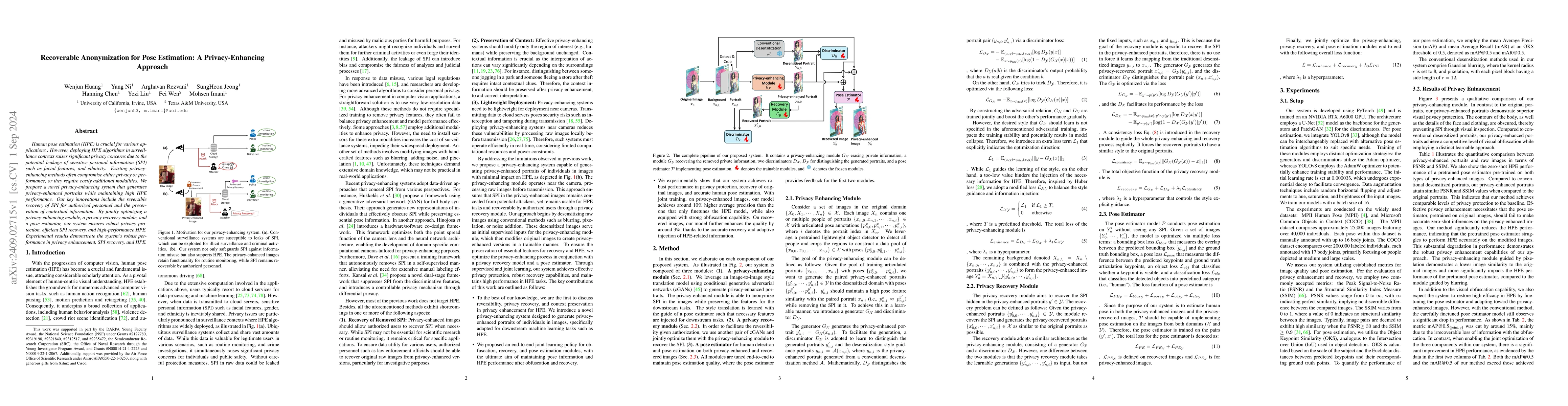 Thumbnail for Recoverable Anonymization for Pose Estimation: A Privacy-Enhancing
  Approach