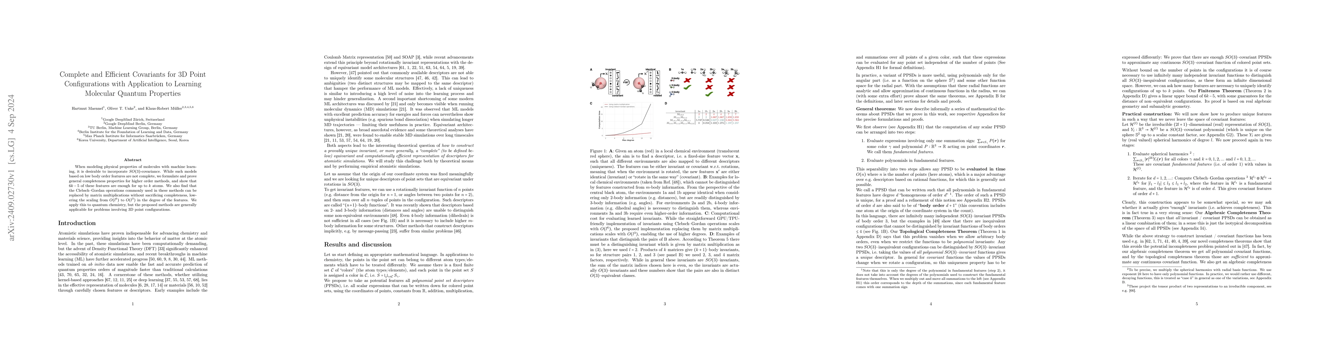 Thumbnail for Complete and Efficient Covariants for 3D Point Configurations with
  Application to Learning Molecular Quantum Properties
