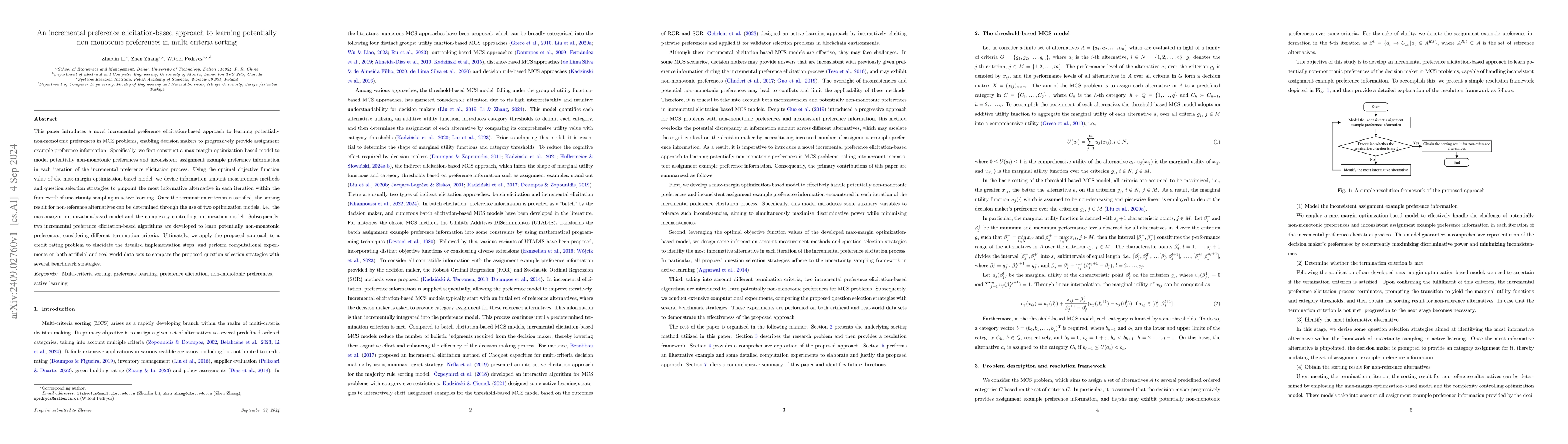 Thumbnail for An incremental preference elicitation-based approach to learning
  potentially non-monotonic preferences in multi-criteria sorting