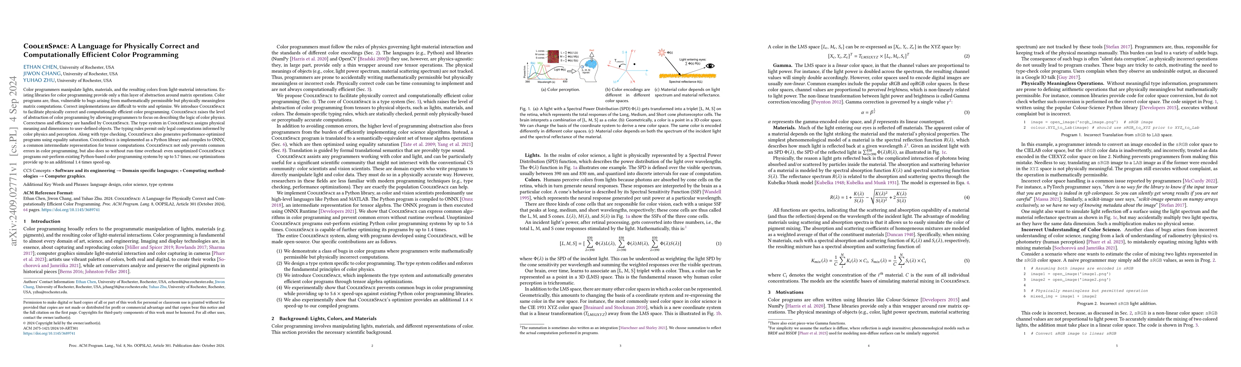 Thumbnail for CoolerSpace: A Language for Physically Correct and Computationally
  Efficient Color Programming