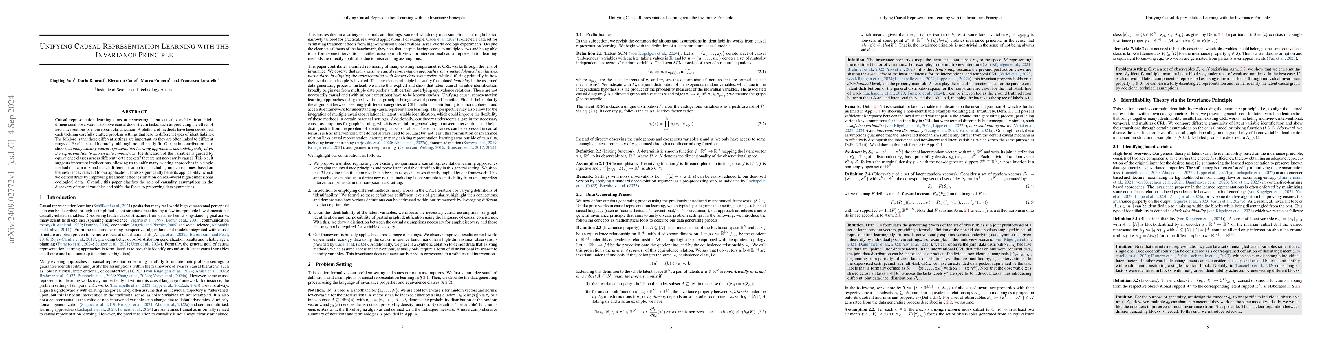Thumbnail for Unifying Causal Representation Learning with the Invariance Principle
