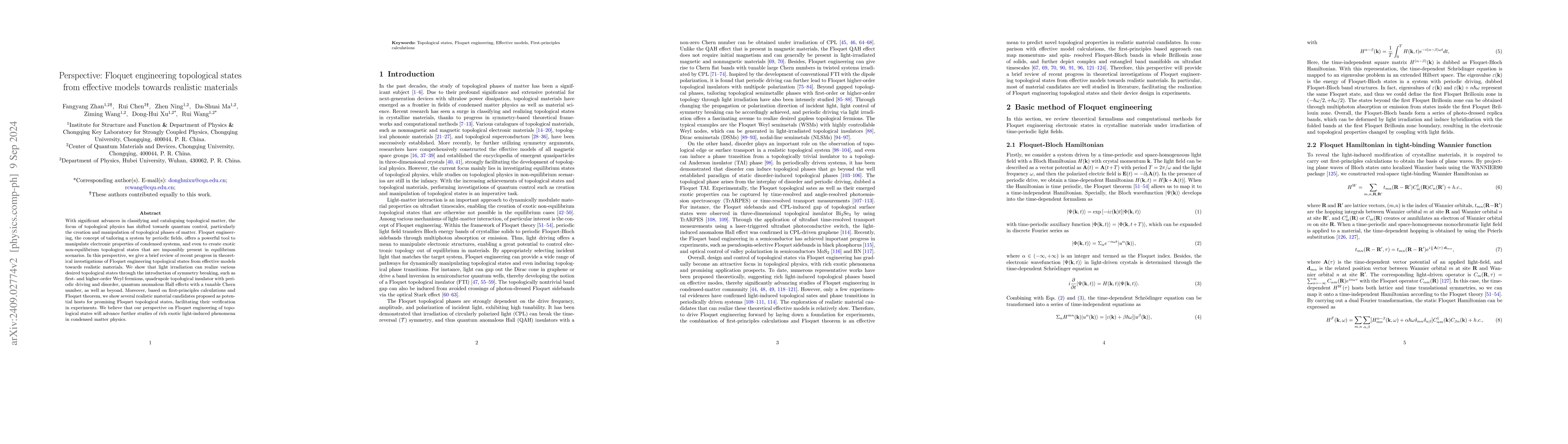 Thumbnail for Perspective: Floquet engineering topological states from effective
  models towards realistic materials